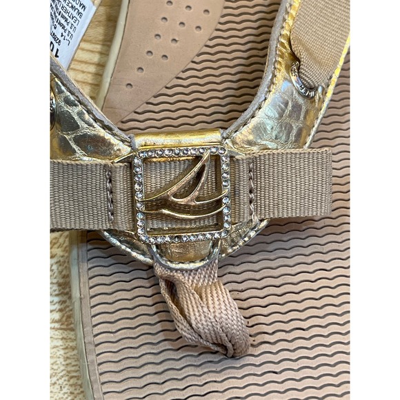 Sperry Womens 10M Gold Metallic Snakeskin Bow Buckle Sandal Thong Flip Flops - Picture 6 of 6